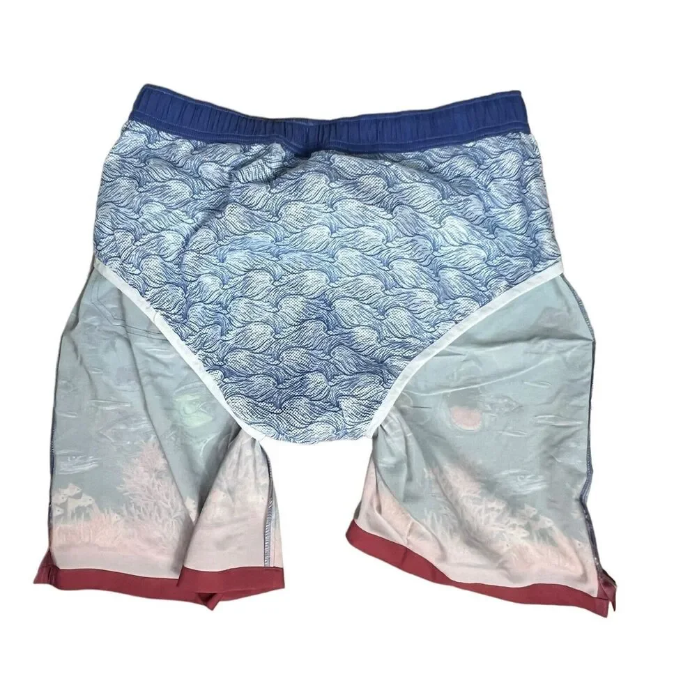 Peter Millar Swim Trunks Men’s XL Blue Shorts Ocean Fish Island Shark Boat Beach